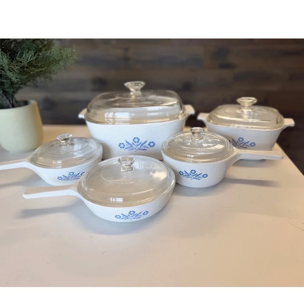 Vintage Corning Ware Blue Cornflower Casserole Skillet Saucepan Set 10pc